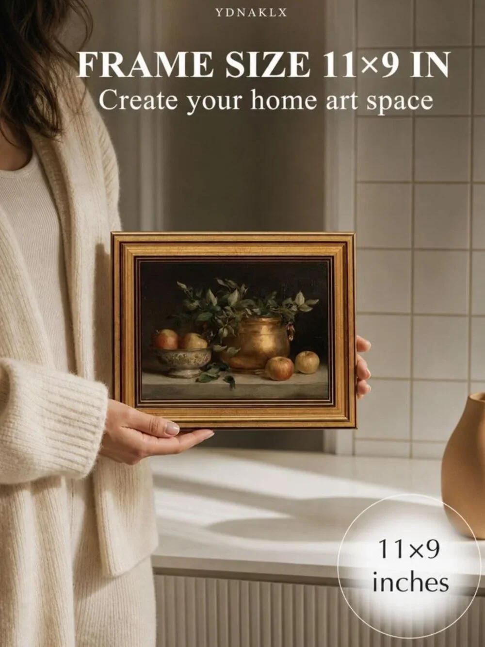 Vintage Apple Still Life Wall Art - Gold Framed Canvas Decor for Kitchen